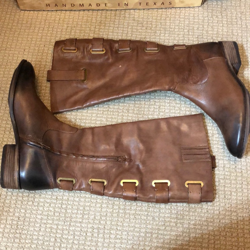 Arturo Chiang Brown Riding Boots with Gold Accent
